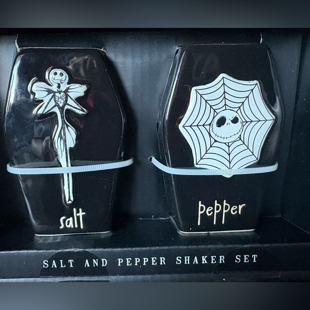 Rae Dunn Black Salt and Pepper Shaker Set Nightmare Before Christmas Design